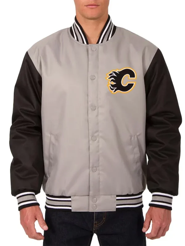 Calgary Flames Poly-Twill Gray and Black Jacket