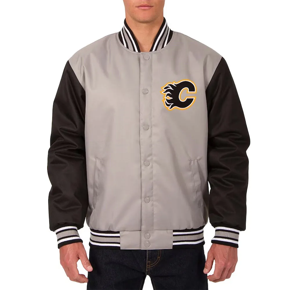 Calgary Flames Poly-Twill Gray and Black Jacket Calgary Flames Poly-Twill Gray and Black Jacket