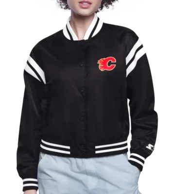 Calgary Flames Printed Logo Varsity Satin Jacket