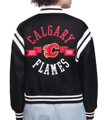 Calgary Flames Printed Logo Varsity Satin Jacket
