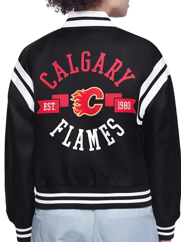 Calgary Flames Printed Logo Varsity Satin Jacket