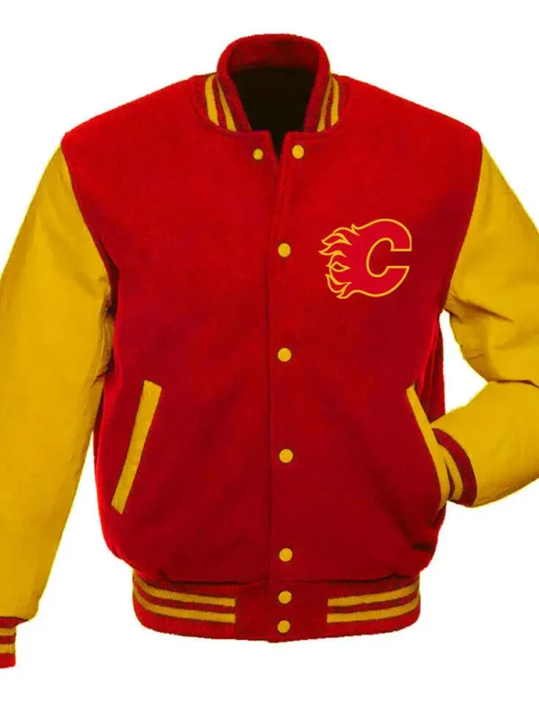 Calgary Flames Red and Gold Varsity Jacket