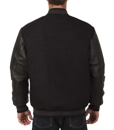 Calgary Flames Varsity Black Wool and Leather Jacket