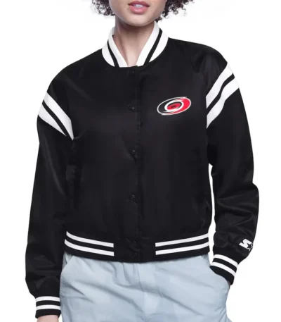 Carolina Hurricanes Printed Logo Varsity Satin Jacket