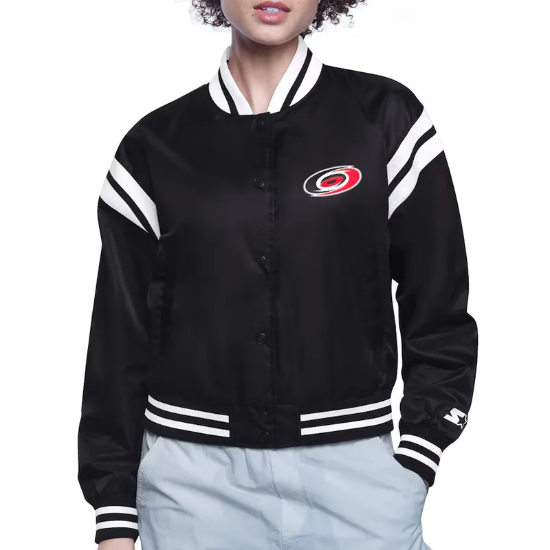 Carolina Hurricanes Printed Logo Varsity Satin Jacket Carolina Hurricanes Printed Logo Varsity Satin Jacket