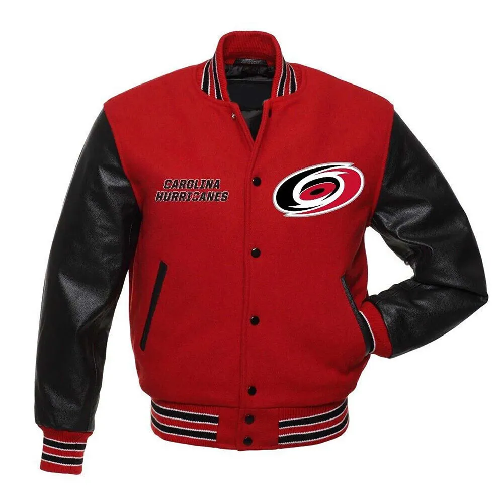 Carolina Hurricanes Varsity Red and Black Jacket Carolina Hurricanes Varsity Red and Black Jacket