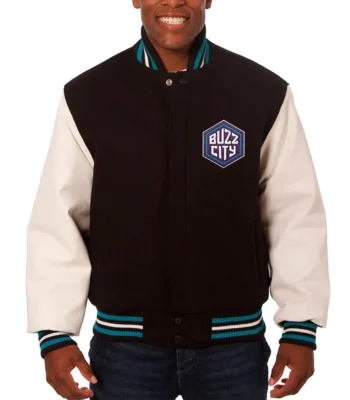 Charlotte Hornets Black and White Varsity Jacket