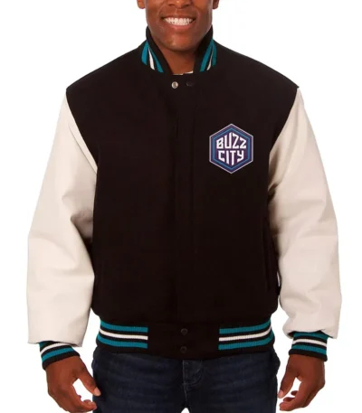 Charlotte Hornets Black and White Varsity Jacket