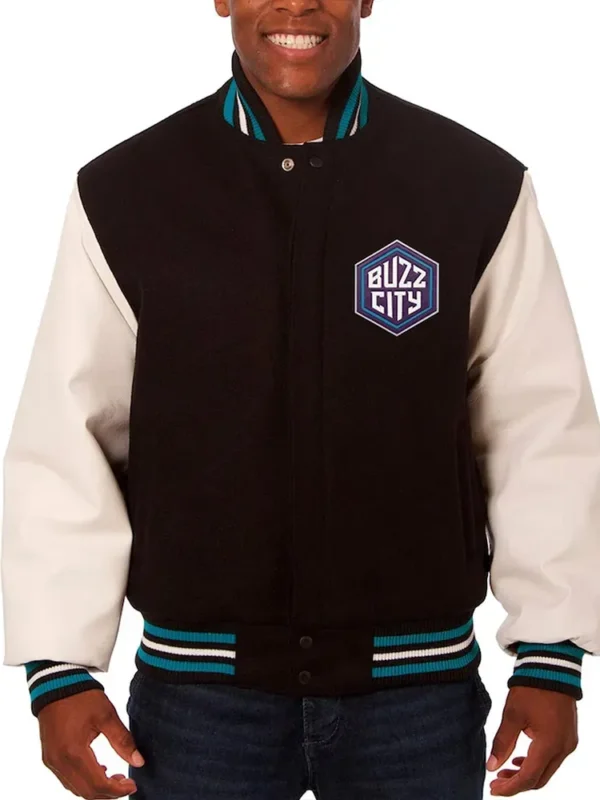 Charlotte Hornets Black and White Varsity Jacket