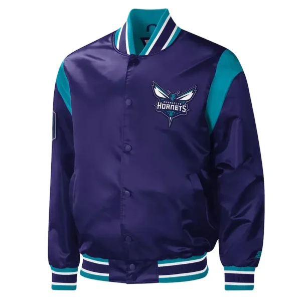 Charlotte Hornets Force Play Purple Varsity Satin Jacket