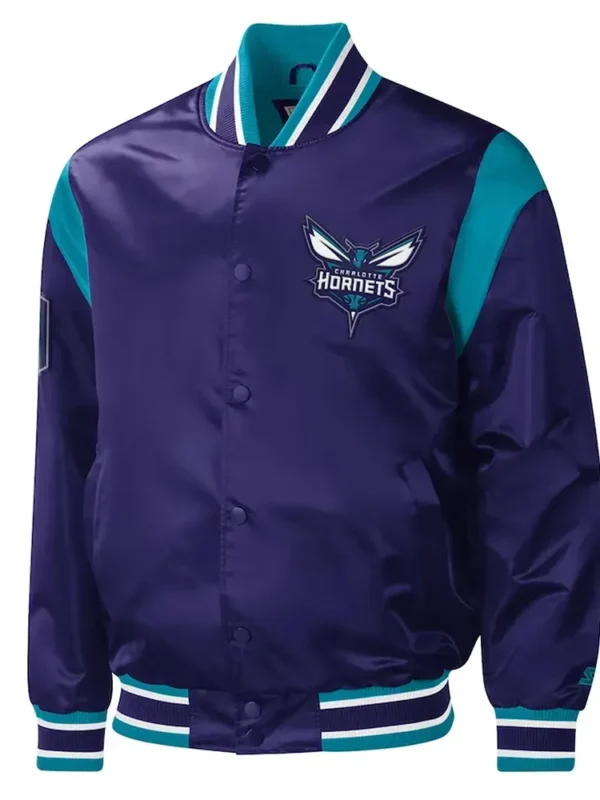 Charlotte Hornets Force Play Purple Varsity Satin Jacket
