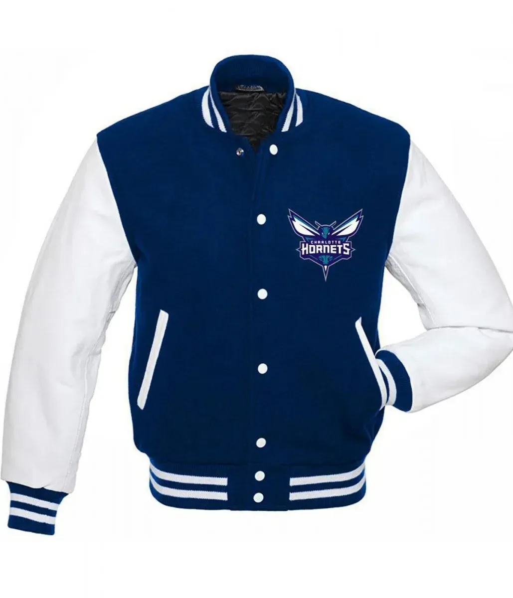 Charlotte Hornets NBA Varsity Blue and White Jacket Charlotte Hornets NBA Varsity Blue and White Jacket
