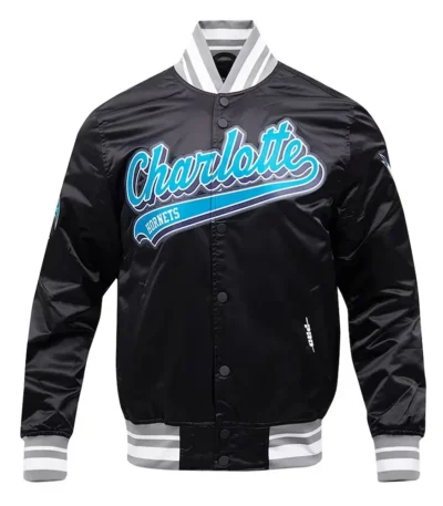 Charlotte Hornets Script Tail Black Satin Jacket