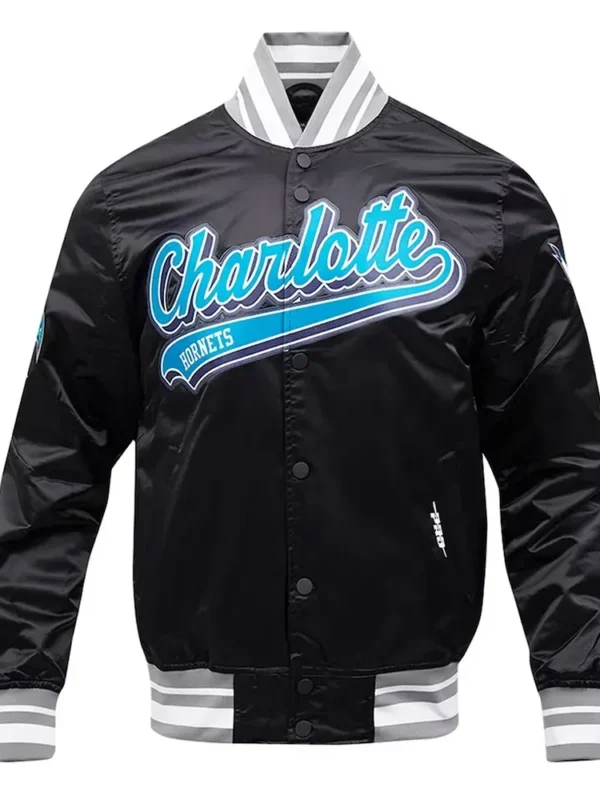 Charlotte Hornets Script Tail Black Satin Jacket