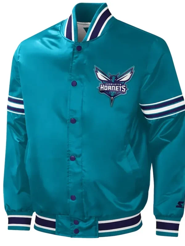 Charlotte Hornets Slider Teal Varsity Satin Jacket