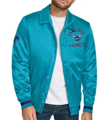 Charlotte Hornets Stitch Applique Teal Satin Jacket