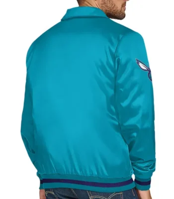 Charlotte Hornets Stitch Applique Teal Satin Jacket