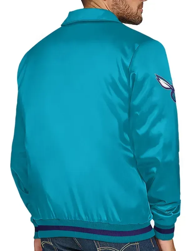 Charlotte Hornets Stitch Applique Teal Satin Jacket