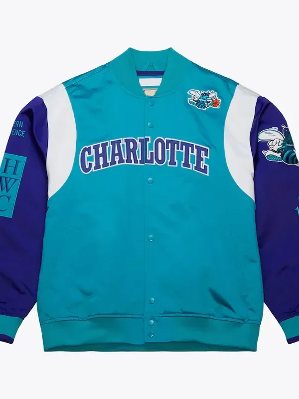 Charlotte Hornets Team Origins Teal Satin Jacket