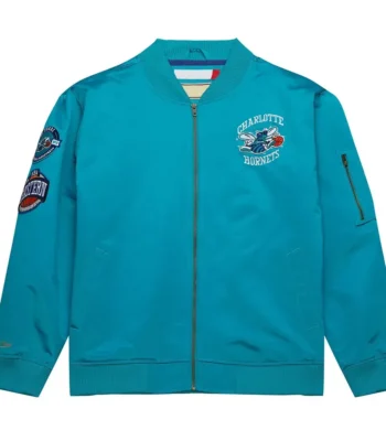 Charlotte Hornets Vintage Logo Aqua Lightweight Satin Jacket