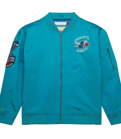 Charlotte Hornets Vintage Logo Aqua Lightweight Satin Jacket