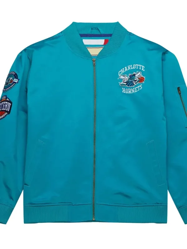 Charlotte Hornets Vintage Logo Aqua Lightweight Satin Jacket