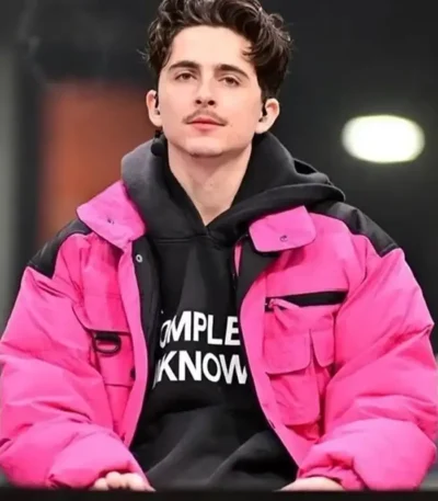 College GameDay Timothee Chalamet Pink Jacket
