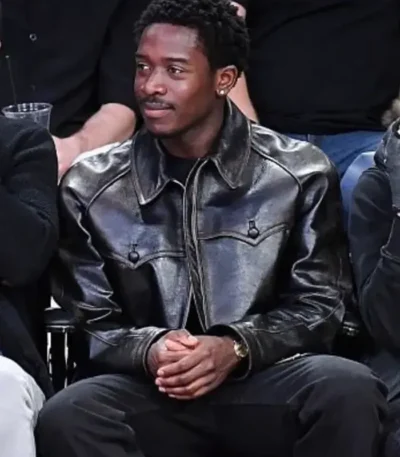 Damson Idris Lakers Game Black Leather Jacket