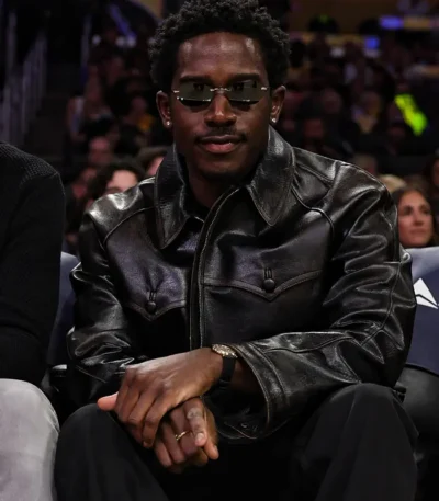 Damson Idris Lakers Game Black Leather Jacket