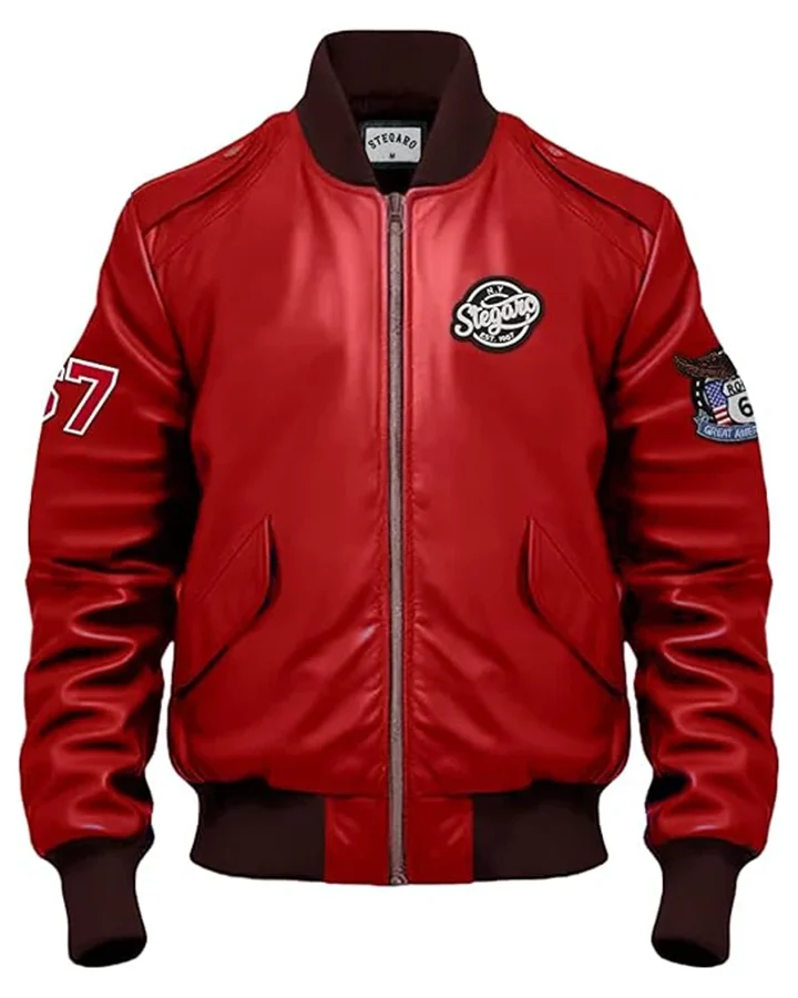 Dario Stegaro Bomber Red Leather Jacket Dario Stegaro Bomber Red Leather Jacket