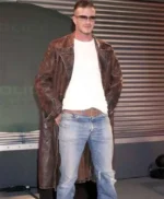 David Beckham Distressed Brown Leather Coat