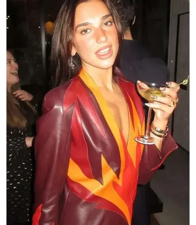 Dua Lipa Vintage Flame Leather Jacket
