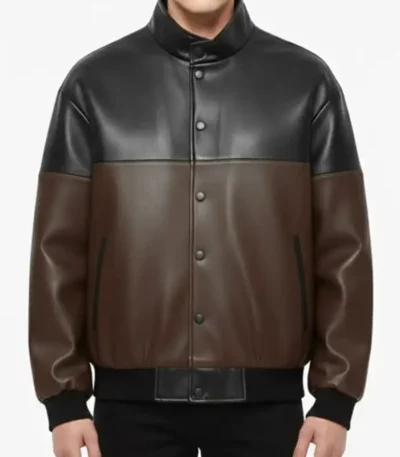 Dual Tone Leather Bomber Jacket
