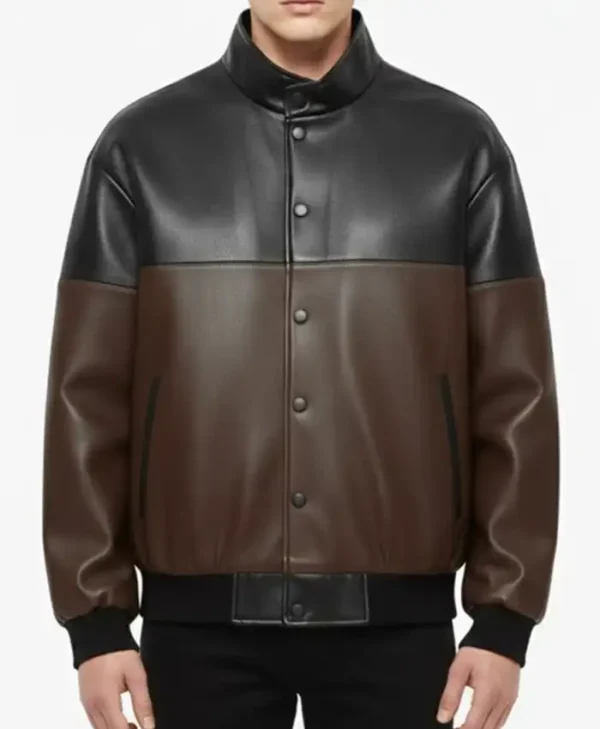 Dual Tone Leather Bomber Jacket