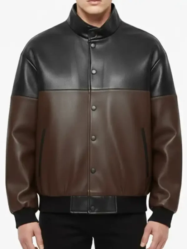 Dual Tone Leather Bomber Jacket
