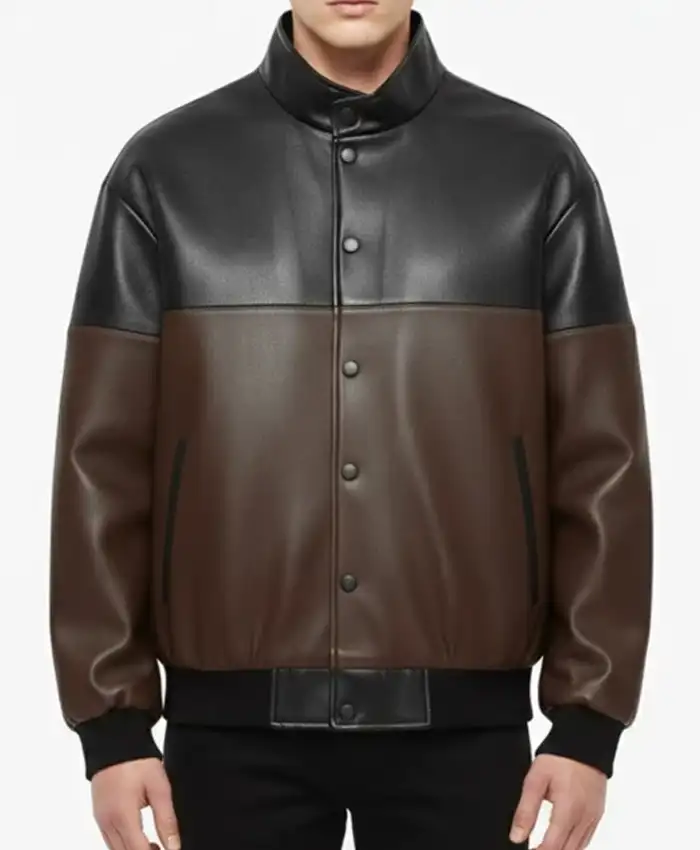 Dual Tone Leather Bomber Jacket Dual Tone Leather Bomber Jacket