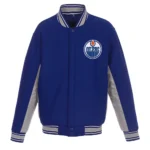 Edmonton Oilers Accent Royal-Gray Poly-Twill Wool Varsity Jacket
