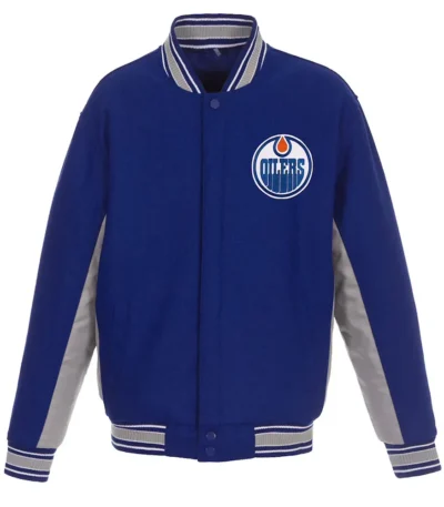 Edmonton Oilers Accent Royal-Gray Poly-Twill Wool Varsity Jacket