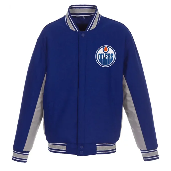 Edmonton Oilers Accent Royal-Gray Poly-Twill Wool Varsity Jacket