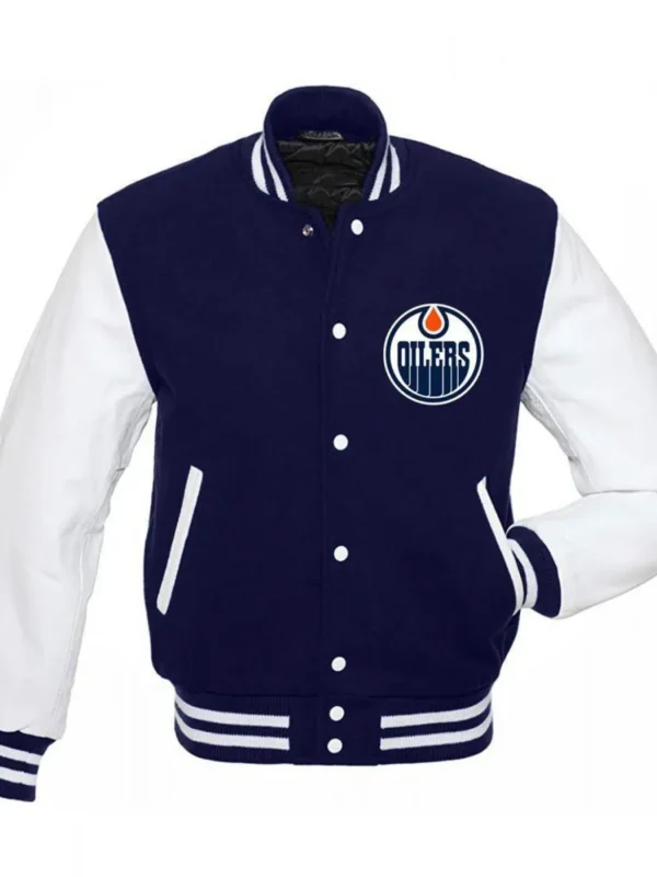 Edmonton Oilers Blue and White Letterman Jacket