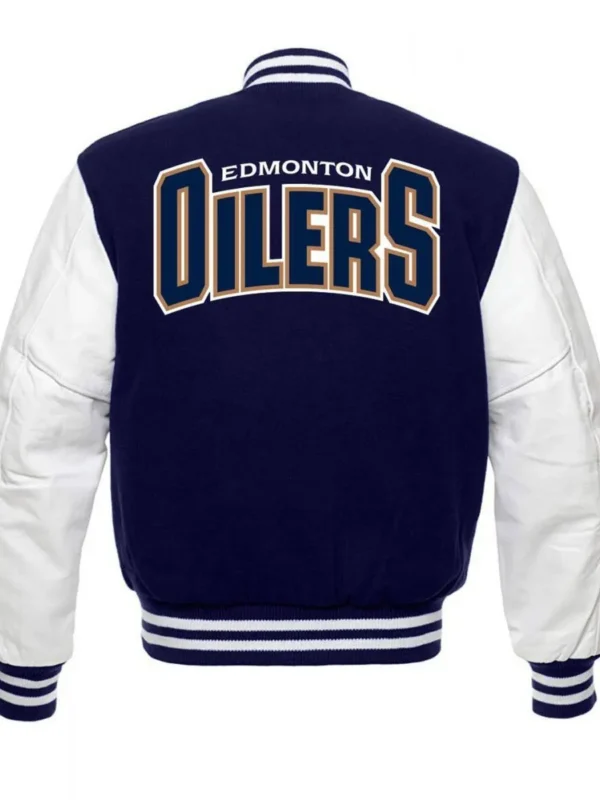 Edmonton Oilers Blue and White Letterman Jacket