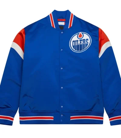 Edmonton Oilers Heavyweight Blue Satin Jacket