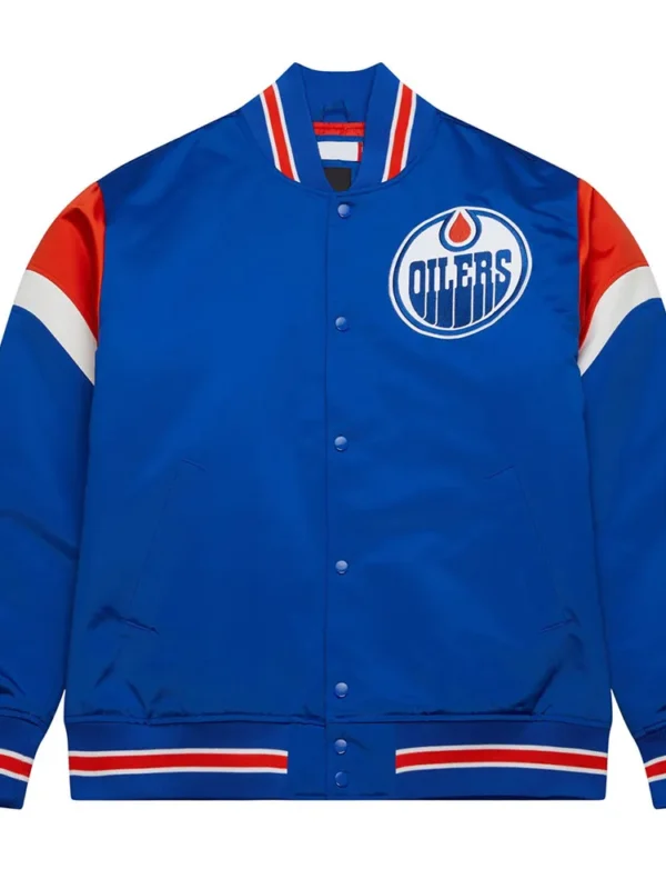 Edmonton Oilers Heavyweight Blue Satin Jacket