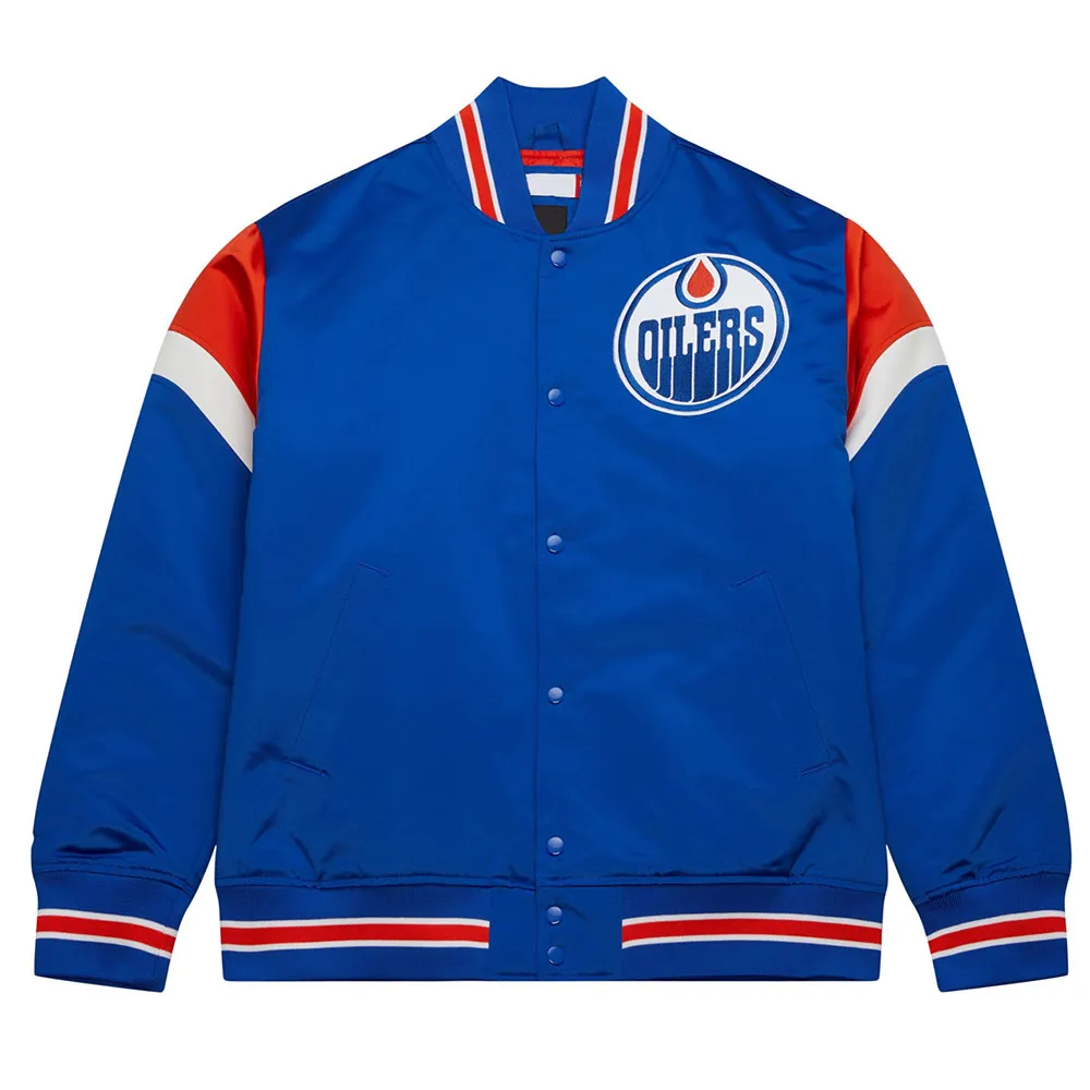 Edmonton Oilers Heavyweight Blue Satin Jacket Edmonton Oilers Heavyweight Blue Satin Jacket
