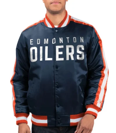 Edmonton Oilers O-Line Navy Varsity Satin Jacket