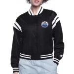 Edmonton Oilers Printed Logo Varsity Satin Jacket
