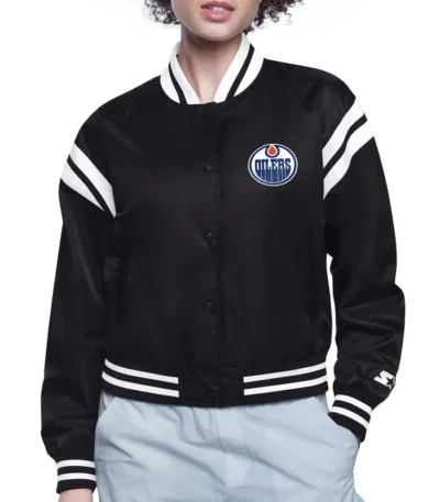 Edmonton Oilers Printed Logo Varsity Satin Jacket