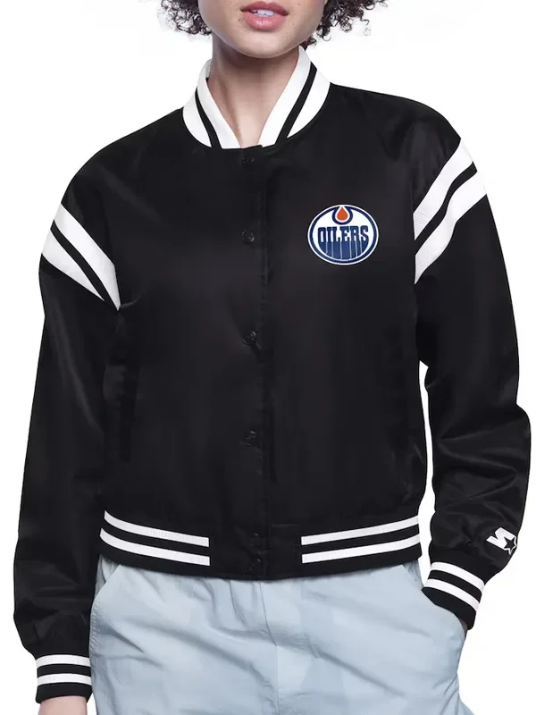 Edmonton Oilers Printed Logo Varsity Satin Jacket