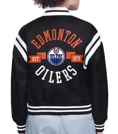 Edmonton Oilers Printed Logo Varsity Satin Jacket