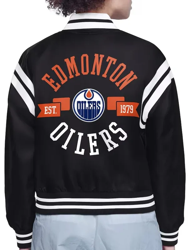 Edmonton Oilers Printed Logo Varsity Satin Jacket